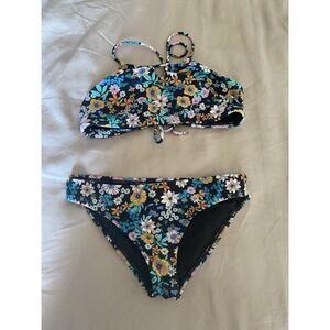 O’neill Girls Sz 12 Tatum Floral 2 Piece Bikini Set High Neck Full Coverage